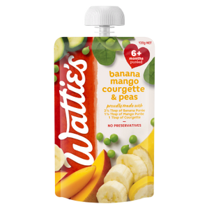 Wattie's® Banana Mango Courgette & Peas Front of Pack