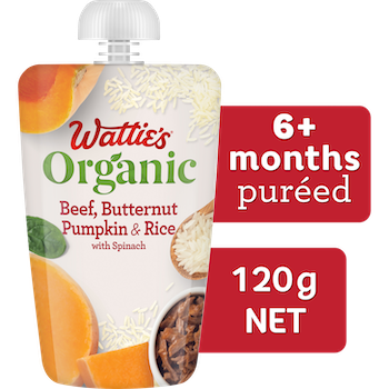 Wattie's® Organic Beef, Butternut Pumpkin & Rice with Spinach - 6+ mnths